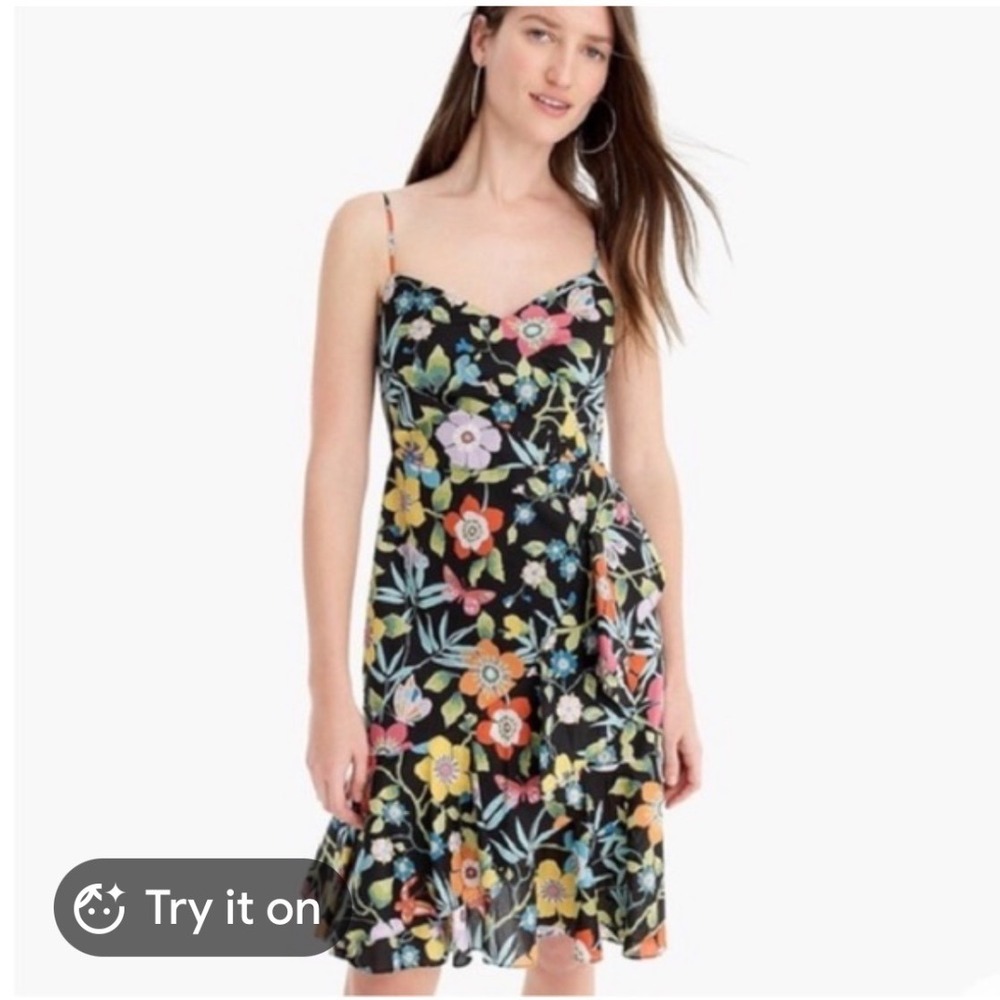 J Crew Liberty of London Black Floral Ruffle Dress 4 Wedding‎ Guest Sundress